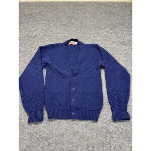 Vtg Avalance Blue Cardigan Handknit Sweater XL Made In USA